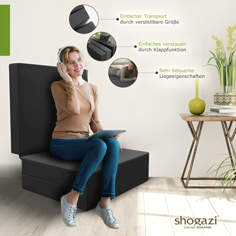 Faltmatratze 90x200 cm (Anthrazit)