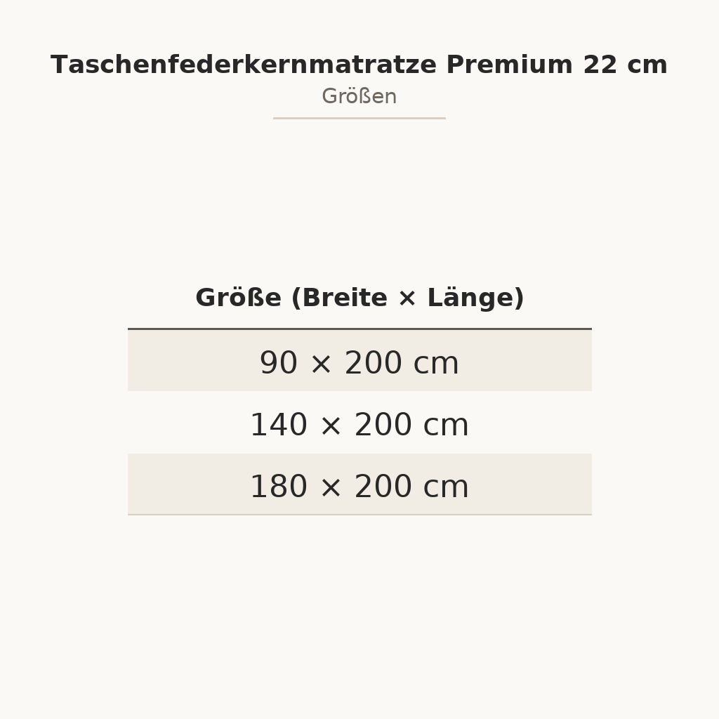 Taschenfederkernmatratze Premium 22 cm – Maße